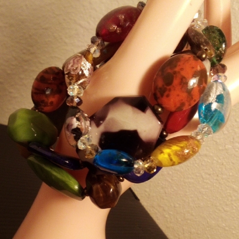Multicolor Beaded Stretch Bracelet Set - Vibrant Mixed Stone Look - Picture 5 of 5
